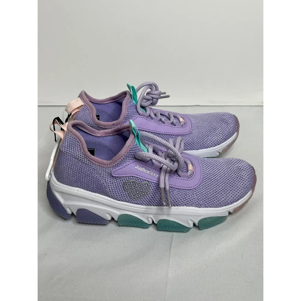 Justice‎ Sport Kids Girls Purple Mesh Lace Up Athletic Sneakers Size 4